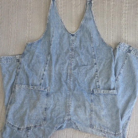 Free People We the Free High Roller Jumpsuit Blue Denim Extra Large XL - Picture 6 of 11